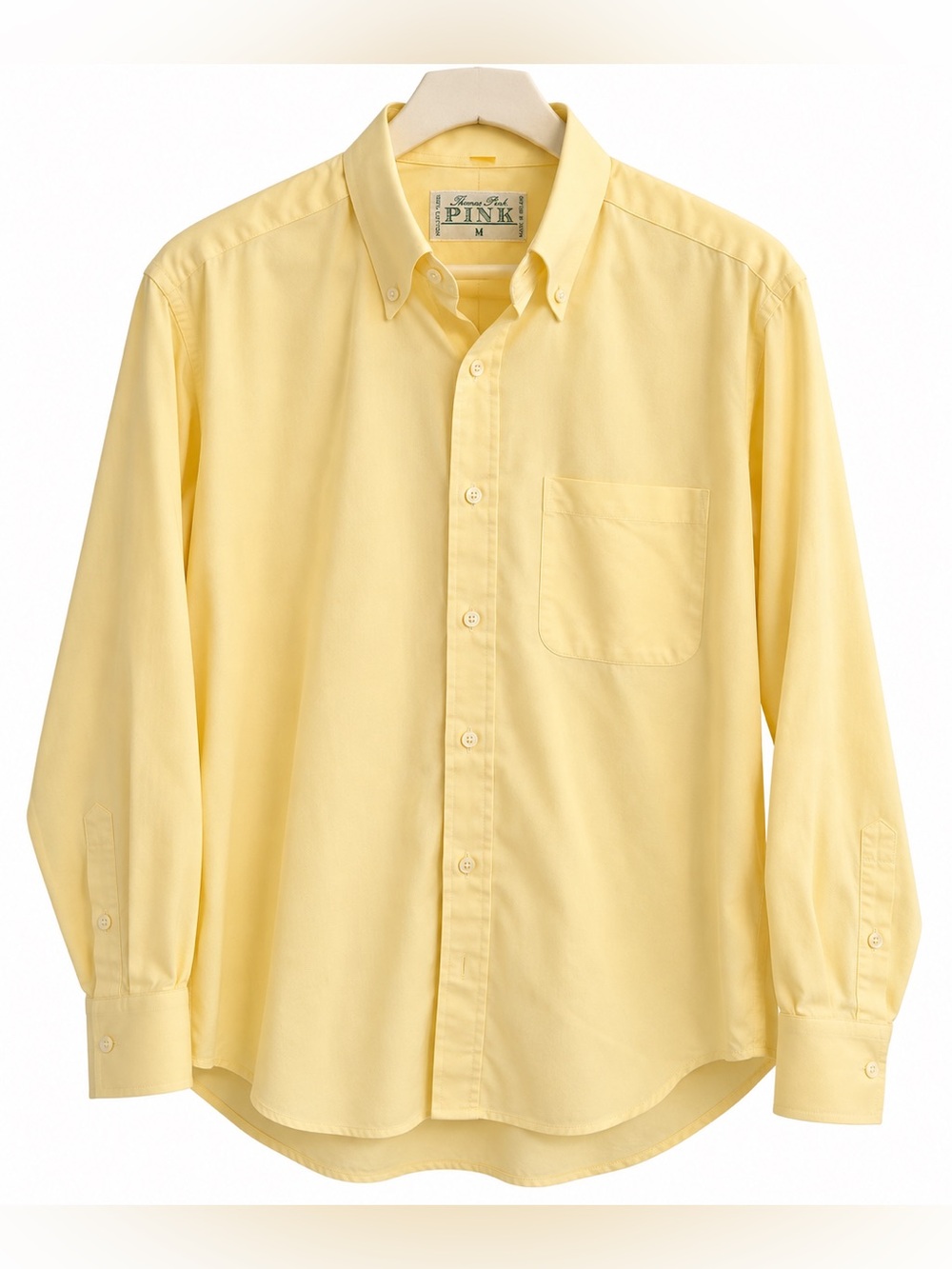 Thomas Pink Men’s Yellow Oxford Button-Down Shirt M 100% Cotton Made in Ireland